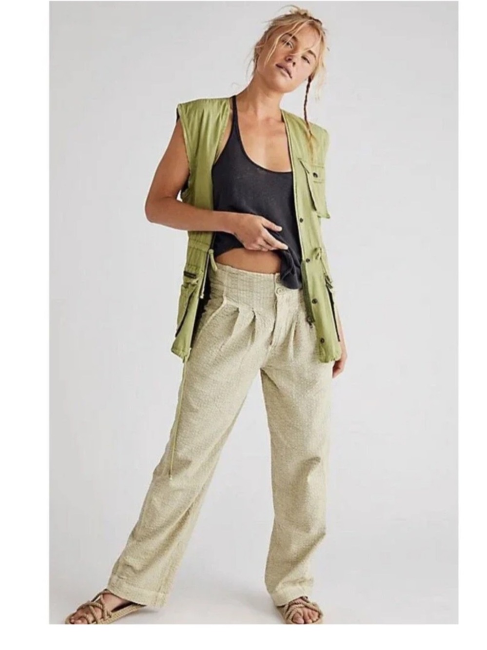 Free People Thin Line Chino Pants size 4 Linen Cotton Blend